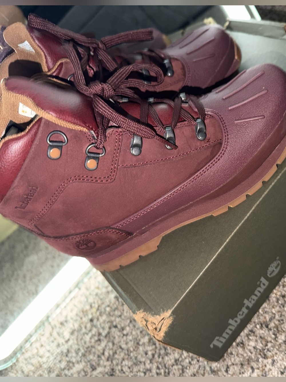 Timberland Burgundy and Tan Lace-Up Hiking Boots
